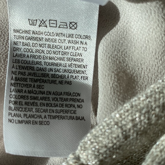 Lucky Brand Metallic Silvery Beige Sweater w Crochet Detail w MEASUREMENTS Sz S - Picture 9 of 11